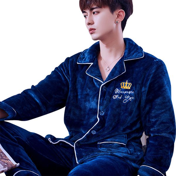 h5886 men pajamas set thickened flannel youth autumn winter sleepwear suit long sleeve coral fleece middle-aged home clothes 201109, Black;brown
h5886 men pajamas set thickened flannel youth autumn winter sleepwear suit long sleeve coral fleece middle-aged home clothes 201109, Black;brown