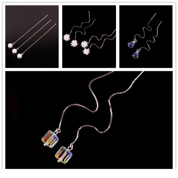 a pair 95mm 925 sterling silver box line long chain earring supplies for crystal beads silver ear threads for jewelry jllcdp, Black;white 
a pair 95mm 925 sterling silver box line long chain earring supplies for crystal beads silver ear threads for jewelry jllcdp, Black;white