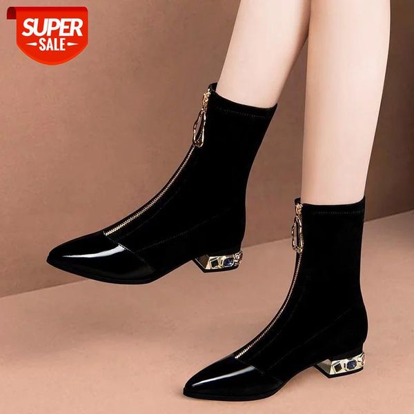 lucyever fashion zipper crystal heels ankle boots for women patchwork patent leather shoes woman pointed toe elastic botas #ty3b, Black
lucyever fashion zipper crystal heels ankle boots for women patchwork patent leather shoes woman pointed toe elastic botas #ty3b, Black