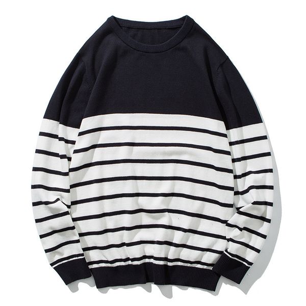 2020 brand men's knit sweater round neck slim thick stripe for male teen knit sweater, White;black
2020 brand men's knit sweater round neck slim thick stripe for male teen knit sweater, White;black