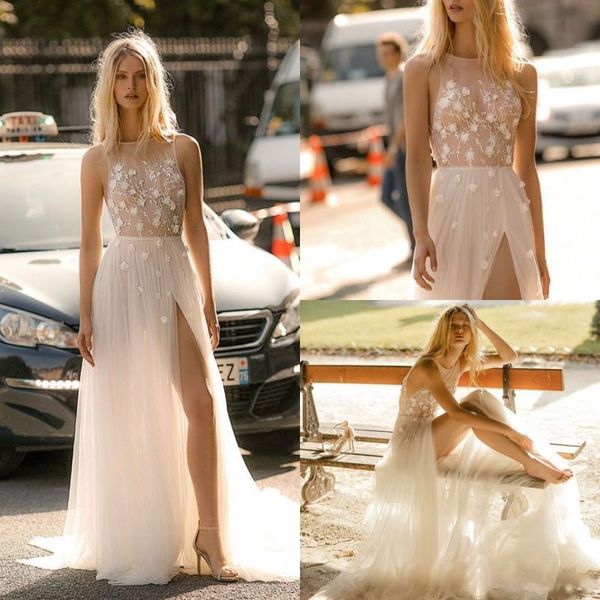 2021 beach wedding dresses bohemian illusion beading flowers side slit tulle custom made wedding gown vestido de novia, White
2021 beach wedding dresses bohemian illusion beading flowers side slit tulle custom made wedding gown vestido de novia, White