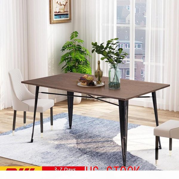 Us Stock 3-5 Days Fast Shipping Trexm Antique Style Rectangular Dining Table With Metal Legs, Distressed Black Pp036324daa