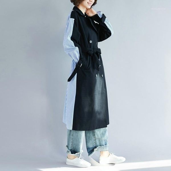 women's trench coats stripe split joint loose long coat for women casacos femininos manteau femme moda mujer summer jacket vintage plus, Tan;black
women's trench coats stripe split joint loose long coat for women casacos femininos manteau femme moda mujer summer jacket vintage plus, Tan;black