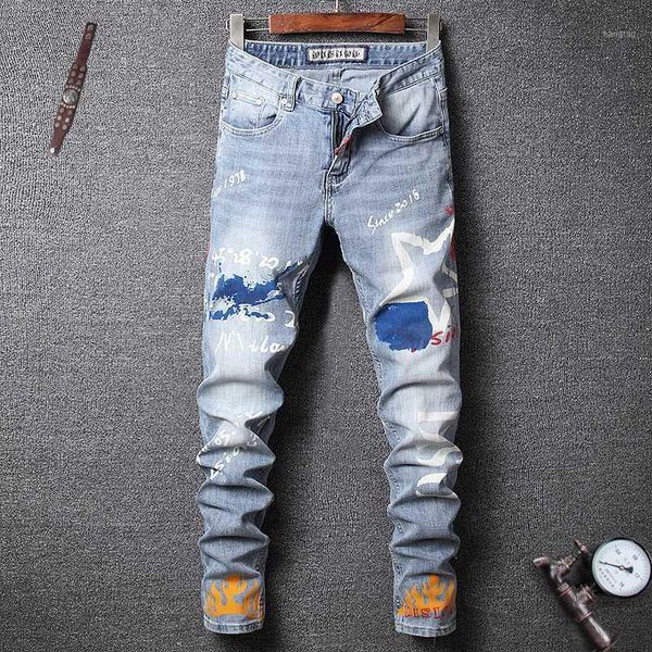 fashion streetwear men jeans light blue slim fit printed designer jeans men elastic denim pants hip hop homme size 28-381
fashion streetwear men jeans light blue slim fit printed designer jeans men elastic denim pants hip hop homme size 28-381