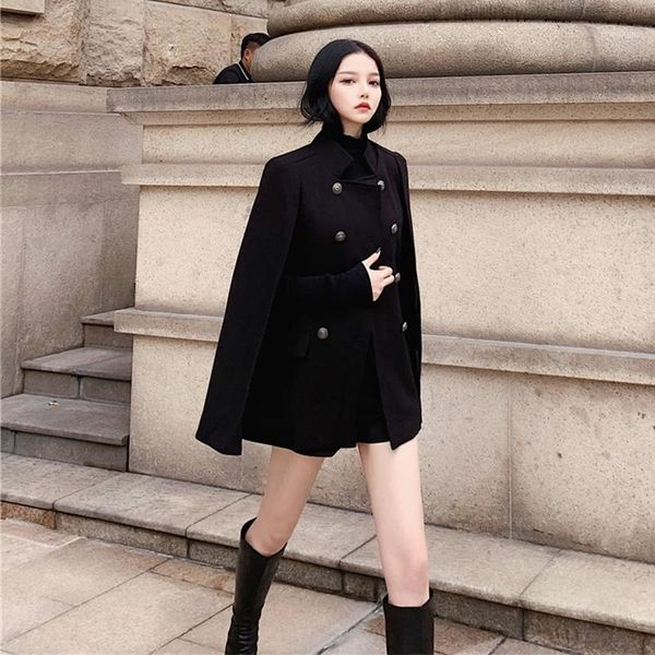 korean autumn winter temperament loose flare long-sleeved double breasted cape coats women new fashion streetwear 20201, Black
korean autumn winter temperament loose flare long-sleeved double breasted cape coats women new fashion streetwear 20201, Black