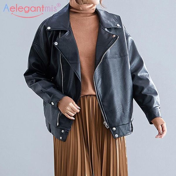 women's leather & faux aelegantmis fashion jackets women korean loose pu motorcycle jacket long sleeve streetwear coats zipper, Black 
women's leather & faux aelegantmis fashion jackets women korean loose pu motorcycle jacket long sleeve streetwear coats zipper, Black