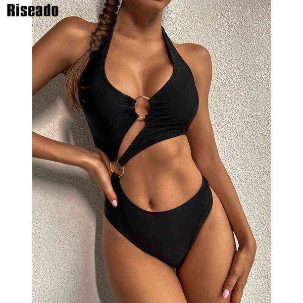 riseado cut out one piece swimsuit black swimwear women halter bodysuit backless bathing suit ring beachwear summer, White;black
riseado cut out one piece swimsuit black swimwear women halter bodysuit backless bathing suit ring beachwear summer, White;black