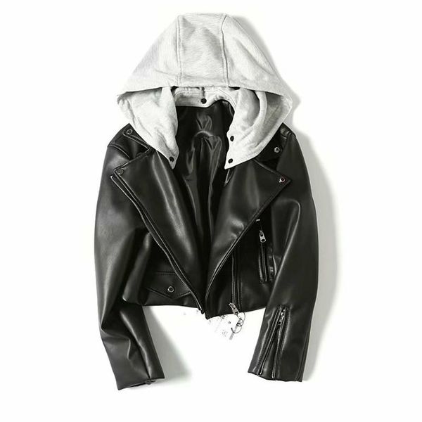 women's leather & faux 2021 women jackets spring autumn slim hooded motorcycle hat detachable biker zipper pu coats ladies outwear, Black
women's leather & faux 2021 women jackets spring autumn slim hooded motorcycle hat detachable biker zipper pu coats ladies outwear, Black