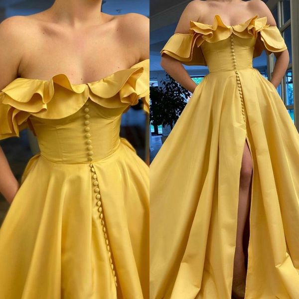 stunning yellow evening gowns 2020 pleats a line front split prom dresses with pocket custom made robe de soirée, Black;red
stunning yellow evening gowns 2020 pleats a line front split prom dresses with pocket custom made robe de soirée, Black;red