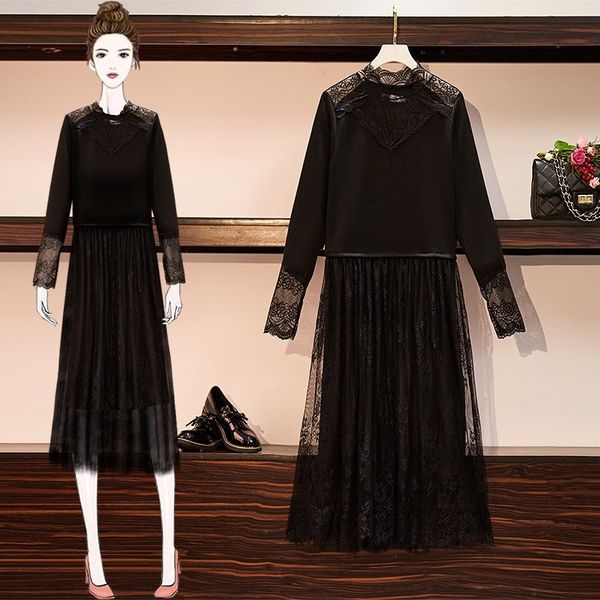 cul33 2020 autumn new zhang xiu qun zhang xiu qundress women's sleeve skirt fashion temperament lace knitted stitching dress long mediu, Black;gray
cul33 2020 autumn new zhang xiu qun zhang xiu qundress women's sleeve skirt fashion temperament lace knitted stitching dress long mediu, Black;gray