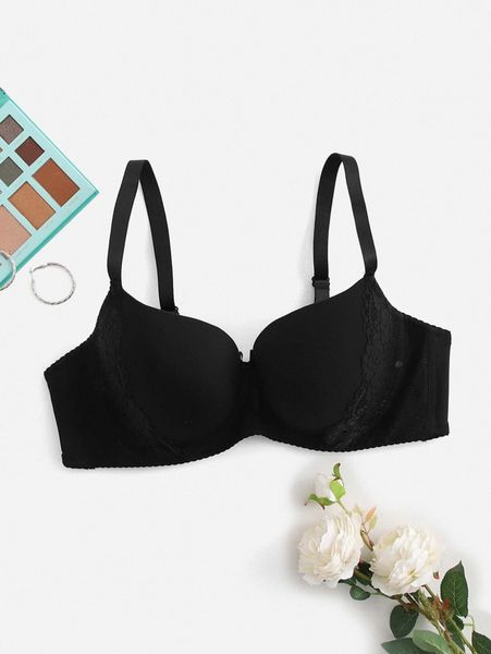 plus contrast lace underwire bra 86zm#, Black;white
plus contrast lace underwire bra 86zm#, Black;white