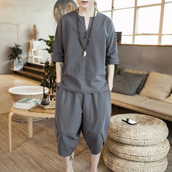 men thin linen set summer chinese style loose large size cotton linen 2pcs/set short sleeve middle length pants jl1, Gray
men thin linen set summer chinese style loose large size cotton linen 2pcs/set short sleeve middle length pants jl1, Gray