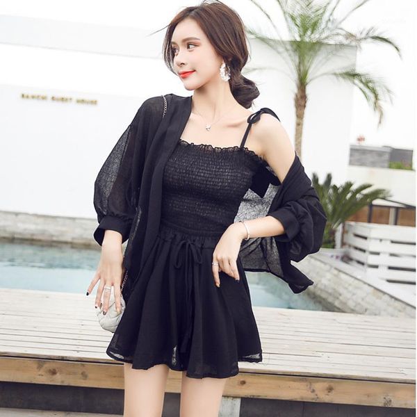 three-piece set chiffon women short suspenders summer sunscreen long-sleeved shirts thin chic fresh set 2020 female black1, White
three-piece set chiffon women short suspenders summer sunscreen long-sleeved shirts thin chic fresh set 2020 female black1, White