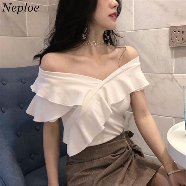 women's blouses & shirts neploe korean fashion solid off shoulder women blouse 2021 ly slash neck elegant ruffles female blusas 675561, White
women's blouses & shirts neploe korean fashion solid off shoulder women blouse 2021 ly slash neck elegant ruffles female blusas 675561, White