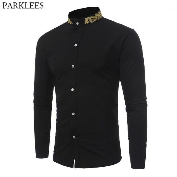 men's casual shirts stand collar men shirt 2021 brand gold embroidery long sleeve slim fit cotton male mens dress shirts1, White;black
men's casual shirts stand collar men shirt 2021 brand gold embroidery long sleeve slim fit cotton male mens dress shirts1, White;black