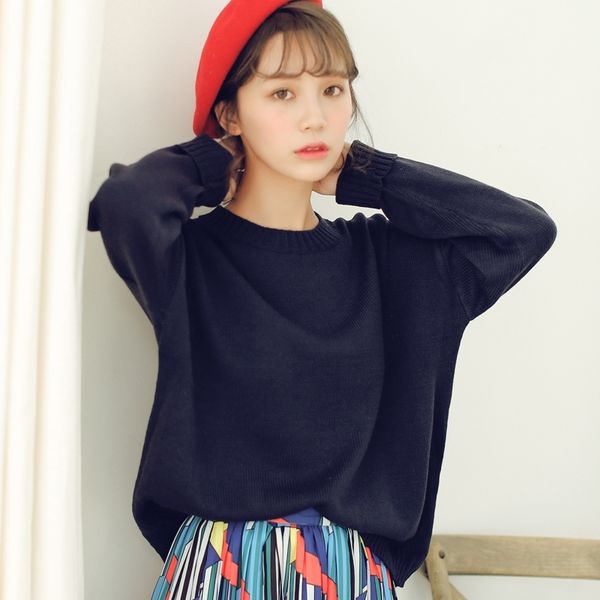all match basic style loose casual fashion solid o-neck long sleeve female sweaters y200116, White;black
all match basic style loose casual fashion solid o-neck long sleeve female sweaters y200116, White;black
