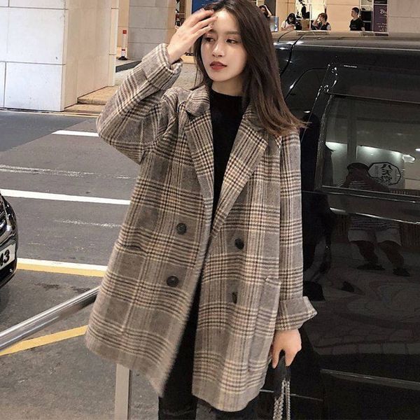 new autumn plaid coat korean women's cotton long woolen overcoat casual blazer plus size abrigo mujer trench coats, Black
new autumn plaid coat korean women's cotton long woolen overcoat casual blazer plus size abrigo mujer trench coats, Black