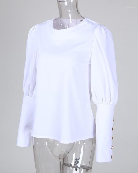 women autumn elegant o-neck blouse metal buttoned lantern sleeve solid shirt office casual lady, White
women autumn elegant o-neck blouse metal buttoned lantern sleeve solid shirt office casual lady, White
