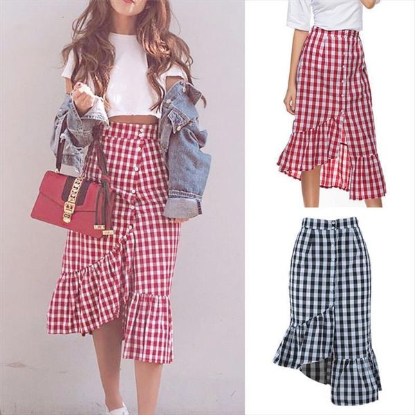 new fashion style 2019 summer skirts womens plaid casual ruffled button party slit high waist mid-calf skirt femme saia y18, Black
new fashion style 2019 summer skirts womens plaid casual ruffled button party slit high waist mid-calf skirt femme saia y18, Black