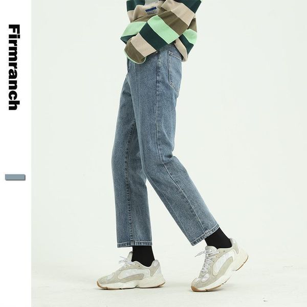 firmranch spring/summer men/women slimming straight leg ninth pants all-match retro japanese&korean style pencil jeans1, Blue 
firmranch spring/summer men/women slimming straight leg ninth pants all-match retro japanese&korean style pencil jeans1, Blue