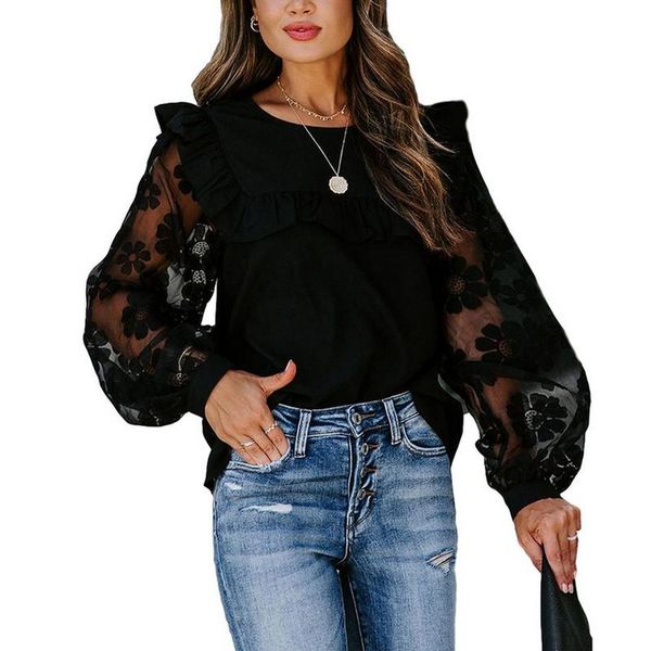 women's blouses & shirts fashion mesh patchwork round long sleeve womens blouse lace falbala transparent flower bubble pullover daily l, White
women's blouses & shirts fashion mesh patchwork round long sleeve womens blouse lace falbala transparent flower bubble pullover daily l, White