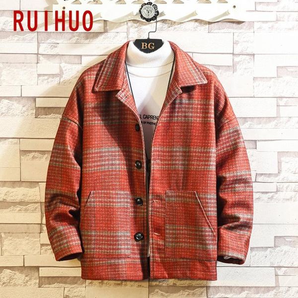 

men's jackets ruihuo striped woollen jacket men streetwear bomber hip hop winter coat mens and coats 5xl 2021 autumn, Black;brown