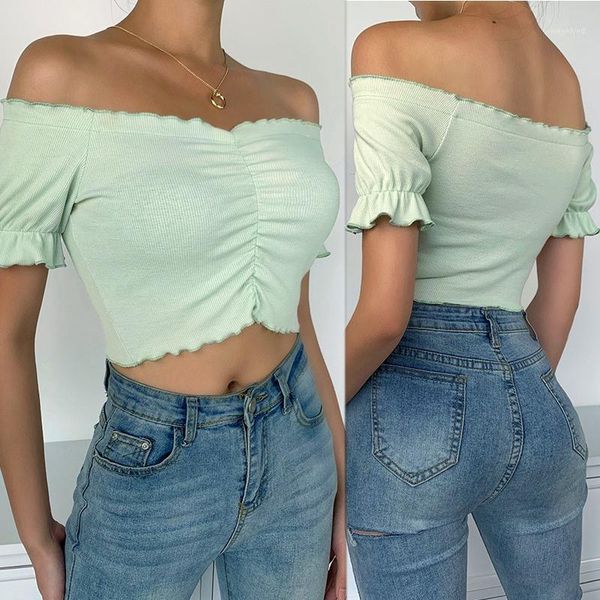 off shoulder women t-shirts ruched short sleeve t-shirt solid color ruffle summer crop frill female 1, White
off shoulder women t-shirts ruched short sleeve t-shirt solid color ruffle summer crop frill female 1, White