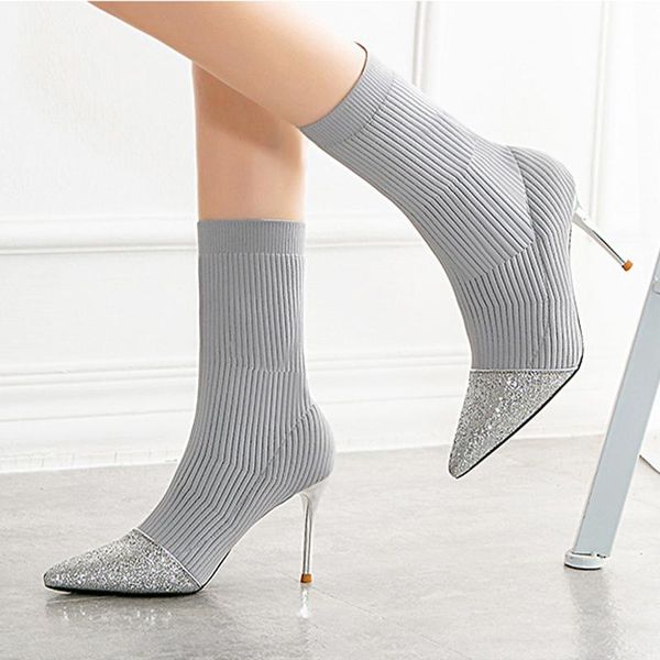 women's pointed toe mid calf boots woman bling thin heels ladies pump female elastic sock shoes woman knitted footwear plus size, Black
women's pointed toe mid calf boots woman bling thin heels ladies pump female elastic sock shoes woman knitted footwear plus size, Black