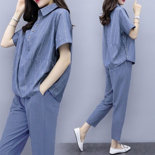 99upa 2020 linen new large loose stripe hemp two-piece small summer pants capris cotton leg cotton linen casual fashion suit for women 4d6gy, Gray
99upa 2020 linen new large loose stripe hemp two-piece small summer pants capris cotton leg cotton linen casual fashion suit for women 4d6gy, Gray