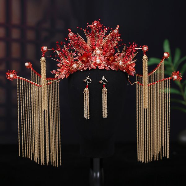 headdress 2020 new bridal phoenix crown red long tassel classic headwear set xiuhe dress wedding accessories, Silver
headdress 2020 new bridal phoenix crown red long tassel classic headwear set xiuhe dress wedding accessories, Silver