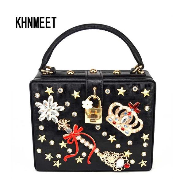 khnmeet fashion black crystal crown evening bag red bow rivet lady clutch bag pink box lock bride banquet purse women handbags
khnmeet fashion black crystal crown evening bag red bow rivet lady clutch bag pink box lock bride banquet purse women handbags