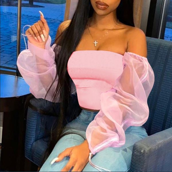 women long sleeve t-shirt strapless one-neck cropped shirt see through mesh party streetwear 2021, White
women long sleeve t-shirt strapless one-neck cropped shirt see through mesh party streetwear 2021, White