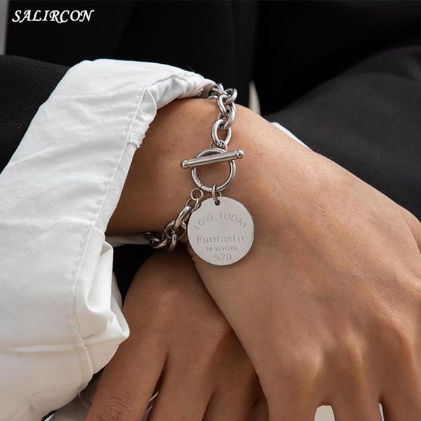 link, chain salircon stainless steel round love pendant bracelet kpop link charm couple bracelets for women jewelry 2021 gift, Black
link, chain salircon stainless steel round love pendant bracelet kpop link charm couple bracelets for women jewelry 2021 gift, Black