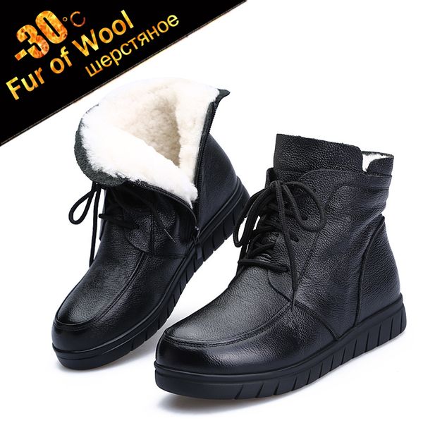 30 wool fur warm cow leather ankle boots women winter genuine leather flat platform botas black lace up plush snow shoes 201020
30 wool fur warm cow leather ankle boots women winter genuine leather flat platform botas black lace up plush snow shoes 201020