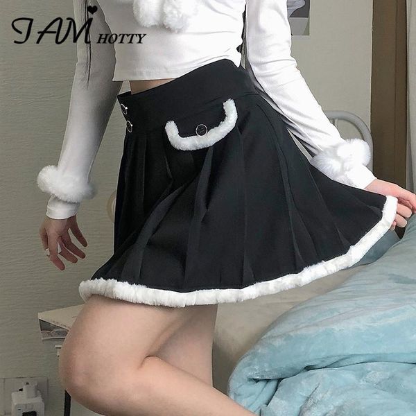 white furry feather button patchwork pleated skirt women dark academia aesthetic kawaii fashion winter mini skirts 90s iamy, Black
white furry feather button patchwork pleated skirt women dark academia aesthetic kawaii fashion winter mini skirts 90s iamy, Black