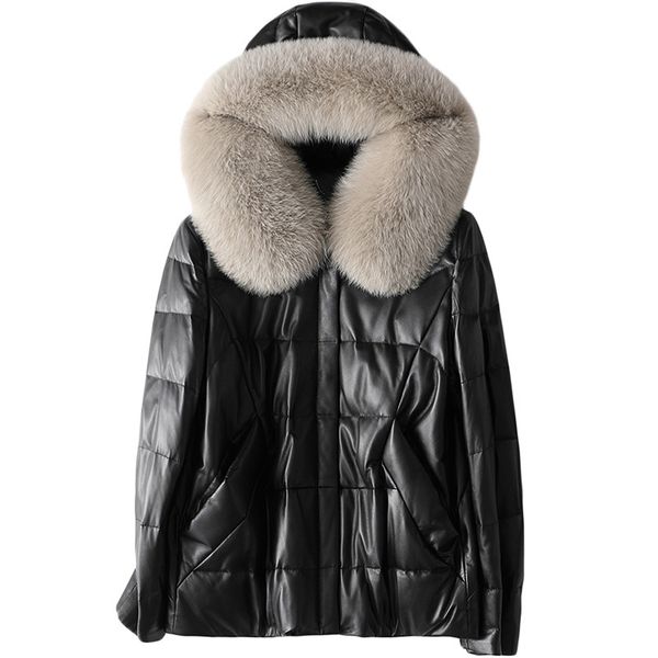 women's white duck down jacket long-sleeved sheepskin loose hat and fox fur collar to keep warm ladies coat fashion casual style, Black
women's white duck down jacket long-sleeved sheepskin loose hat and fox fur collar to keep warm ladies coat fashion casual style, Black