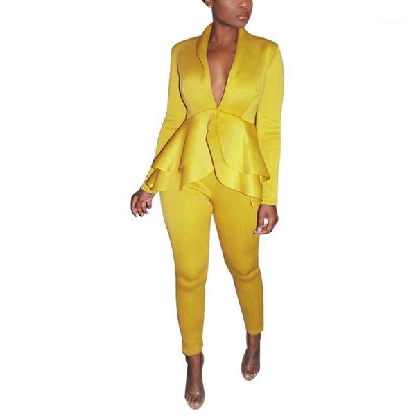 women blazer suit solid color outfits long sleeve v-neck layered ruffle hem ankle-length pants formal suit womens clothing1, White
women blazer suit solid color outfits long sleeve v-neck layered ruffle hem ankle-length pants formal suit womens clothing1, White