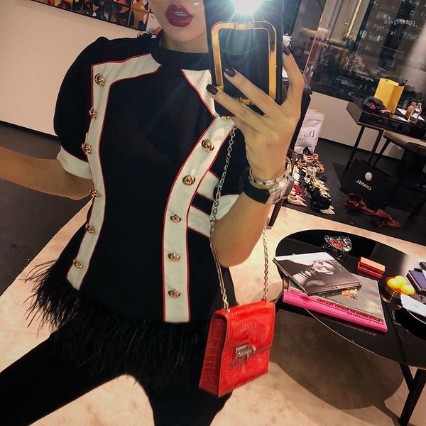 2020 spring autumn new trendy design gold button ostrich hair tassel short sleeve shirt korea style black blouse 1, White
2020 spring autumn new trendy design gold button ostrich hair tassel short sleeve shirt korea style black blouse 1, White