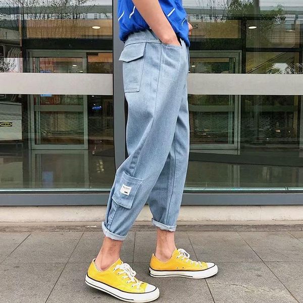 2020 teenagers jeans male loose straight cropped trousers korean style trend student casual handsome elastic waist harem pants1, Blue
2020 teenagers jeans male loose straight cropped trousers korean style trend student casual handsome elastic waist harem pants1, Blue