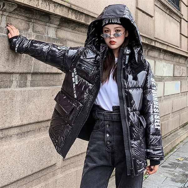 women's winter jacket parkas hooded shiny femalethicken warm coats glossy plus size cotton padded with zipper coat outwear 201026, Black
women's winter jacket parkas hooded shiny femalethicken warm coats glossy plus size cotton padded with zipper coat outwear 201026, Black