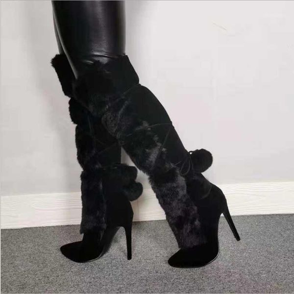 boots trendy mink decoration knee high women lace up stiletto heels winter noble snow pointed toe party long1, Black
boots trendy mink decoration knee high women lace up stiletto heels winter noble snow pointed toe party long1, Black
