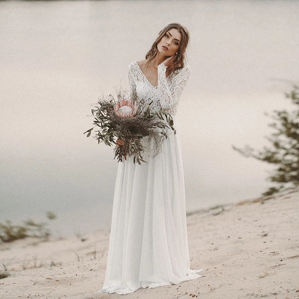 backless white beach wedding dresses a line illusion long sleeves lace chiffon wedding gowns full length boho bridal gowns
backless white beach wedding dresses a line illusion long sleeves lace chiffon wedding gowns full length boho bridal gowns