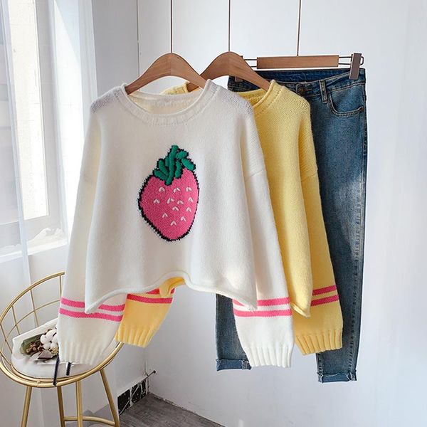 women's sweaters japanese sweater outer wear sweet strawberry jacquard autumn and winter women, White;black
women's sweaters japanese sweater outer wear sweet strawberry jacquard autumn and winter women, White;black