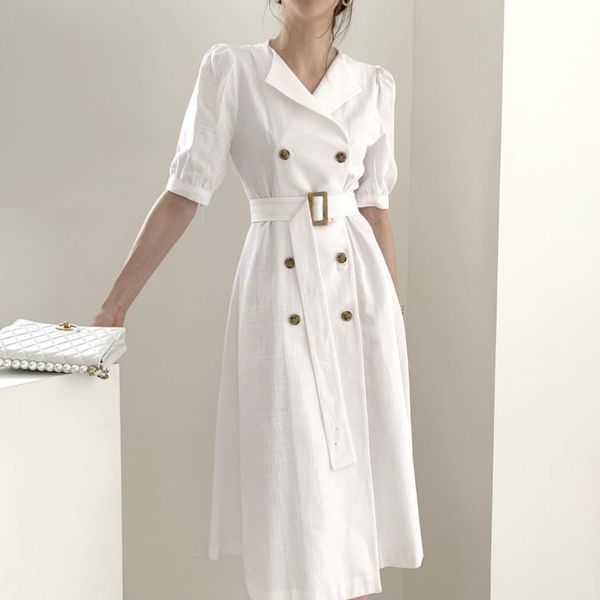 new korean 2021 women summer dress high waist casual double breasted puff sleeve lace up elegant long dress, Black;gray
new korean 2021 women summer dress high waist casual double breasted puff sleeve lace up elegant long dress, Black;gray
