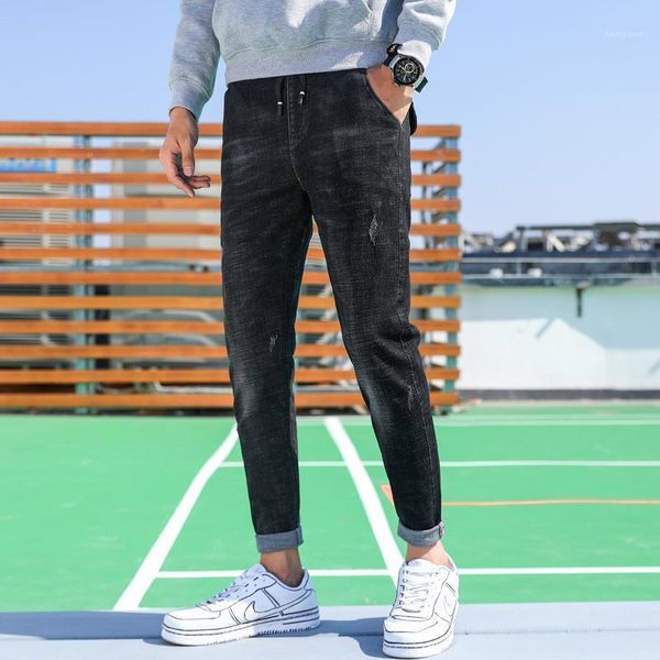2021 spring new lace up elastic waist men's jeans japanese fashion teenagers harem pants men's small leg jeans1, Blue
2021 spring new lace up elastic waist men's jeans japanese fashion teenagers harem pants men's small leg jeans1, Blue