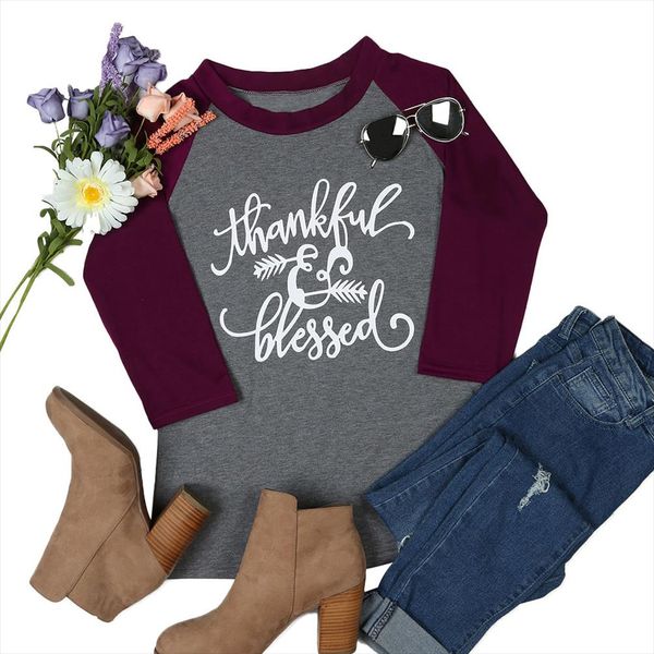 women t shirt 3 4 sleeve letter print thankful amp; blessed o neck female cute t shirt casual femme ladies tee, White
women t shirt 3 4 sleeve letter print thankful amp; blessed o neck female cute t shirt casual femme ladies tee, White