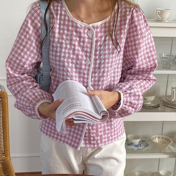 women's blouses & shirts classic plaid women fall casual loose o-neck puff sleeve females prairie chic female 3 colors, White
women's blouses & shirts classic plaid women fall casual loose o-neck puff sleeve females prairie chic female 3 colors, White