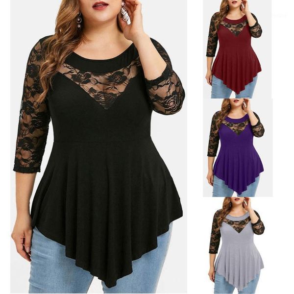 2019 tshirt women plus size women solid floral lace o-neck asymmetric three quarter camiseta harajuku t shirt1, White
2019 tshirt women plus size women solid floral lace o-neck asymmetric three quarter camiseta harajuku t shirt1, White