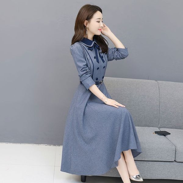 women dresses new plus size autumn fashion french elegant work dress long sleeve bow party vestidos with belt robe f1423 y200805, Black;pink
women dresses new plus size autumn fashion french elegant work dress long sleeve bow party vestidos with belt robe f1423 y200805, Black;pink