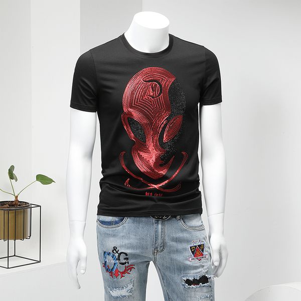 2020 summer new short-sleeved t-shirt men's cotton stretch slim round neck embroidery rhinestone trend fashion bottoming shirt, White;black
2020 summer new short-sleeved t-shirt men's cotton stretch slim round neck embroidery rhinestone trend fashion bottoming shirt, White;black